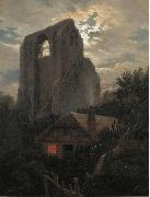 Carl Gustav Carus Ruine Eldena mit Hutte bei Greifswald im Mondschein painting